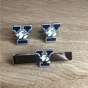 Yale University Wincraft Navy and Silver Bulldog Cufflinks and Tie Bar Set